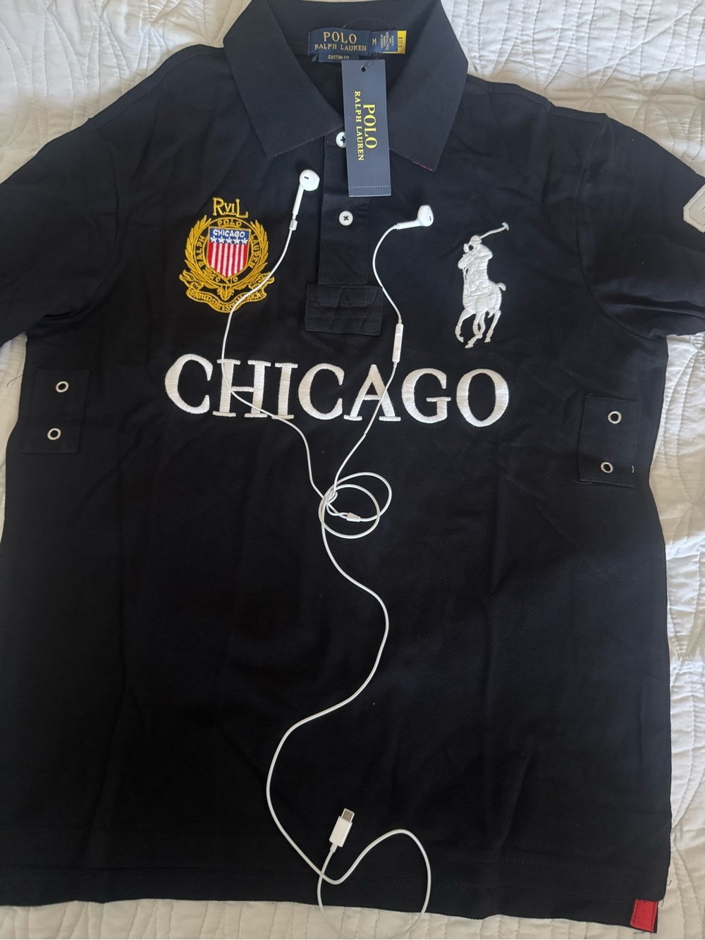 Ralph Lauren Black 'Chicago' Crest Polo Shirt